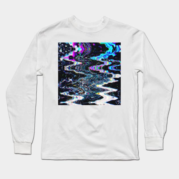 Blue and Pink Marbled Glitch VHS Long Sleeve T-Shirt by SubtleSplit
